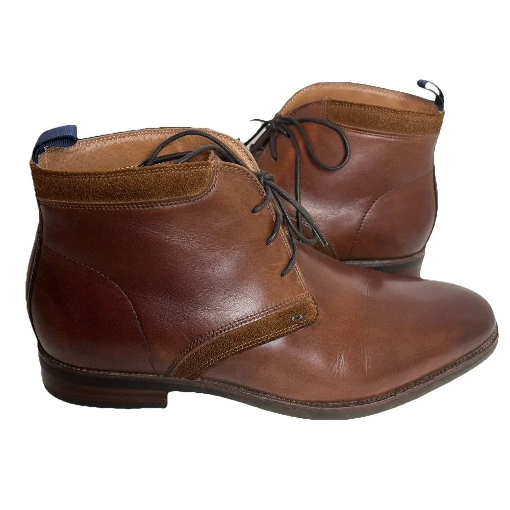 Florsheim Mens Uptown Chukka Boots US 8.5W‎ Cognac Brown Leather Lace Up Shoes